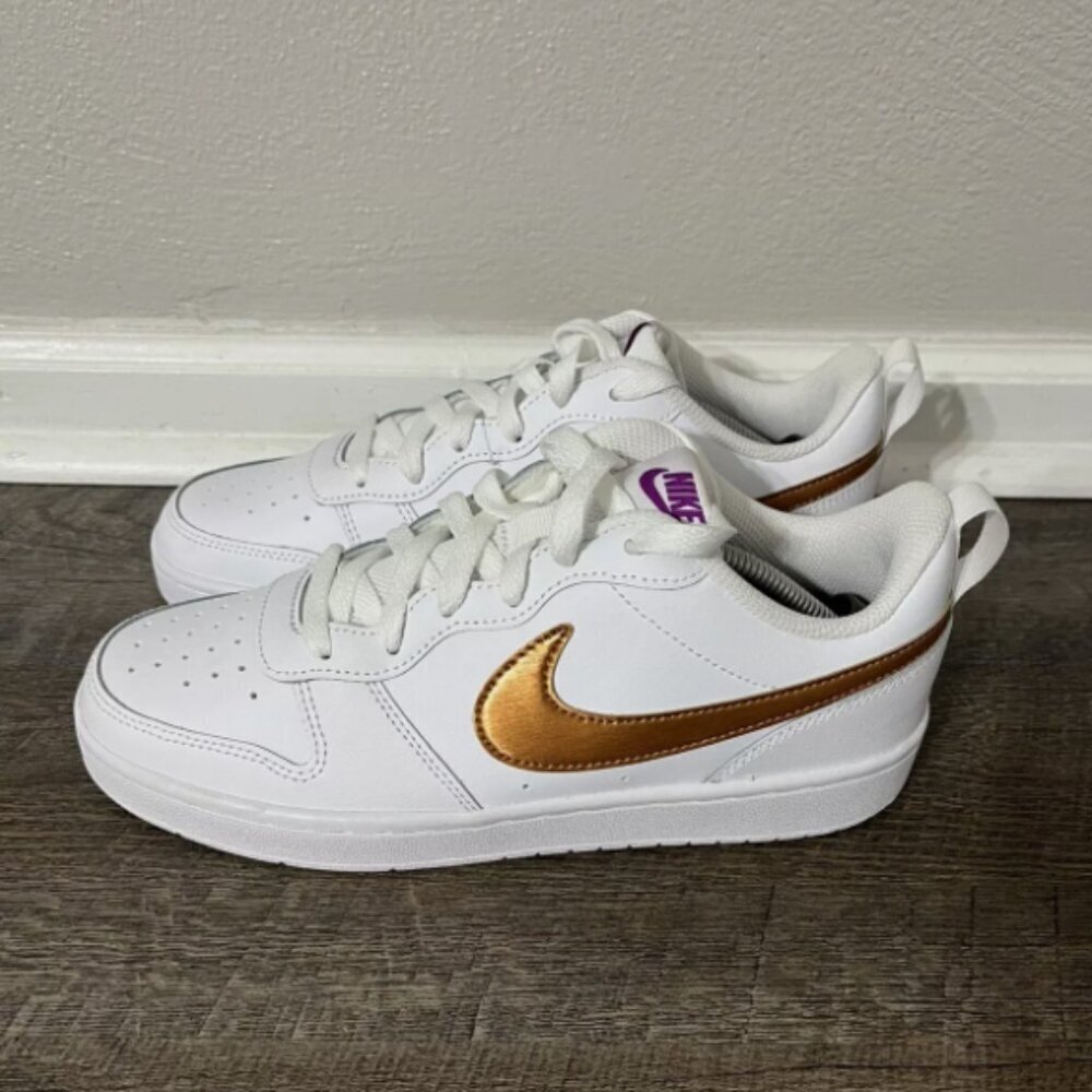 Nike Court Borough Low 2 SE GS White Metallic Copper Sz 7Y/Women 8.5 DQ5979-100‍ - Picture 4 of 10